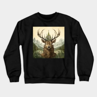 Fantastical Deer and Castle Crewneck Sweatshirt